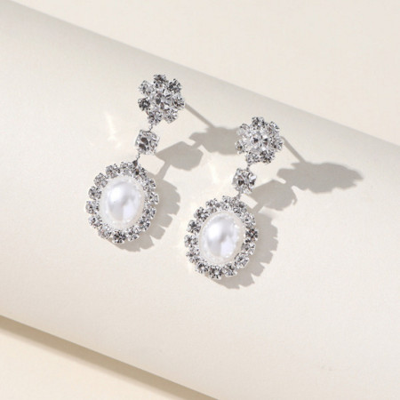 Elegant Oval Pearl Rhinestone Drop Earrings Necklace Jewelry Sets Elegant Oval Pearl Rhinestone Drop Earrings Necklace Jewelry Sets
