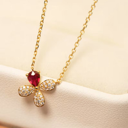 Ruby Clover Necklace, Four...