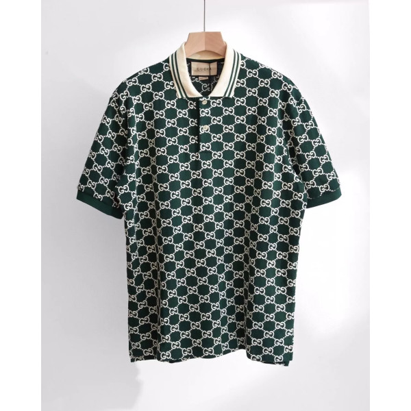 Gucci Men’s Teal Polo Shirt Embroidered GG Motif