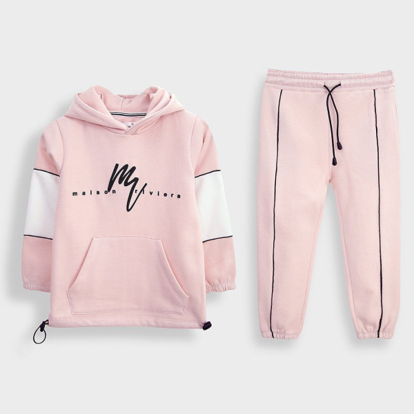 High Quality Pink Printed Fleece TrackSuit For Girls