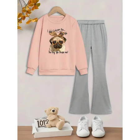 2pcs Trendy Girls Pullover Sweatshirt & Flared Pants Co Ord Set, Chic Stylish Comfy Spring Fall