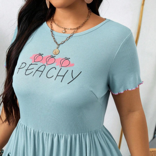 womens casual summer dresses Peach and Letter Graphic Contrast Stitch Dress