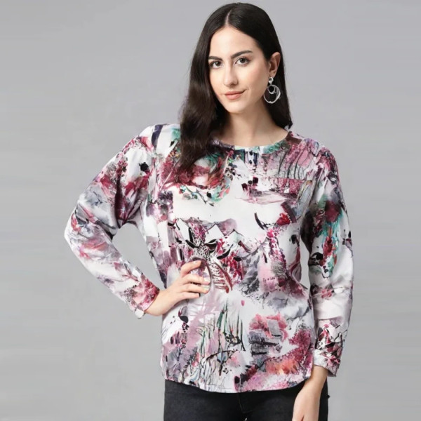 Women Colorful Floral Printed Shirt Long Sleeve