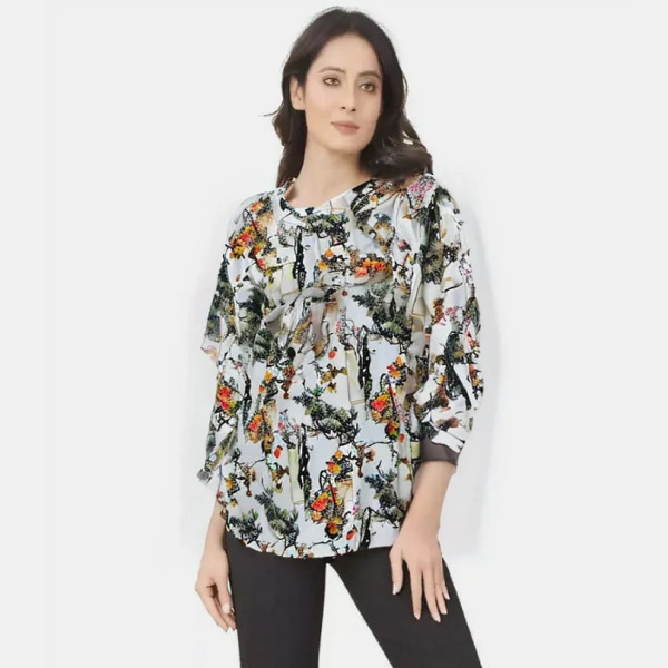 Women& Girls Colorful Floral Print Shirt Long Sleeve