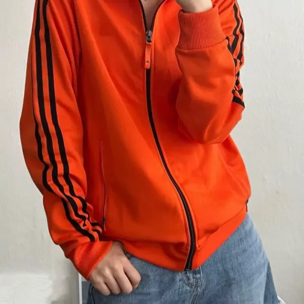 Women's Adidas Stripe Mock Neck Fleece Lined Long Sleeve Full Zip Jacket