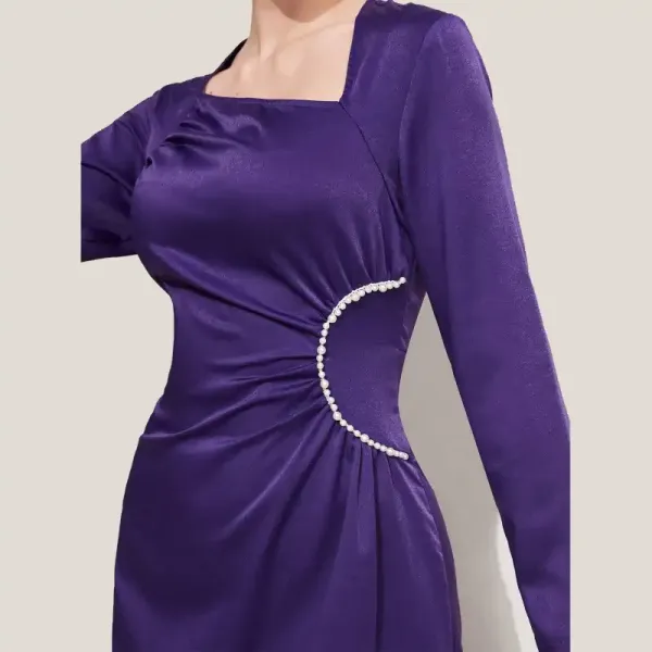 Elegant Plain A Line Dress Notched Neck Purple Women Dresses