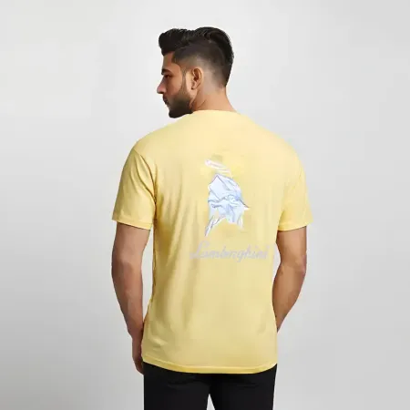 Lamborghini Race Team Polo Shirt - Light Yellow Big Logo Retro Men's Tee Lamborghini Race Team Polo Shirt - Light Yellow Big Logo Retro Men's Tee