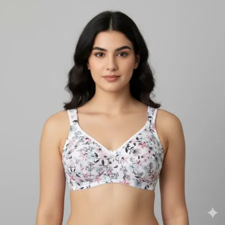 Queentex White Floral Cotton Comfort Wireless Bra