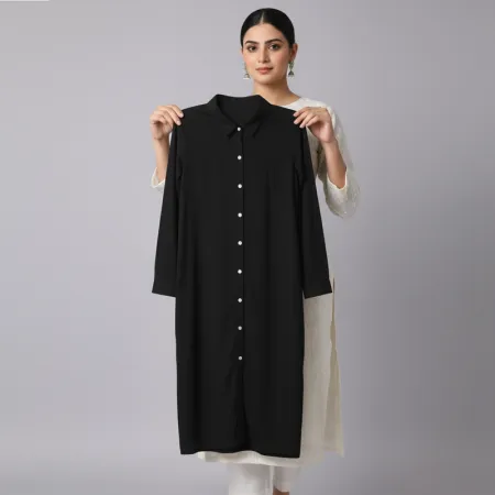 H&M Black Jersey Shirt Dress – Modal & Cotton Blend, Midi Length