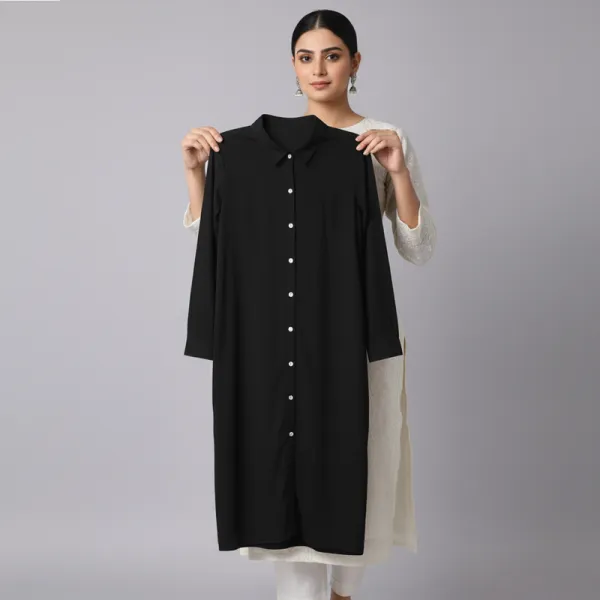 H&M Black Jersey Shirt Dress – Modal & Cotton Blend, Midi Length