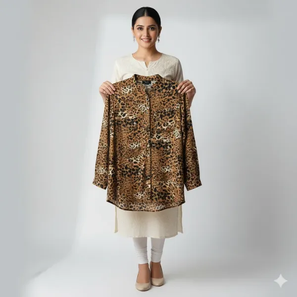 Chic Leopard Print Satin Shirt for Women | Long Sleeve, Regular Fit