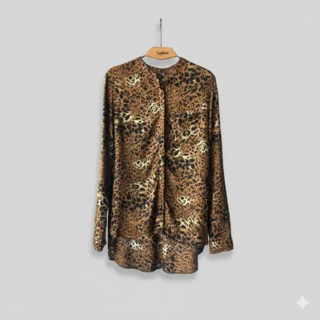 Chic Leopard Print Satin Shirt for Women | Long Sleeve, Regular Fit