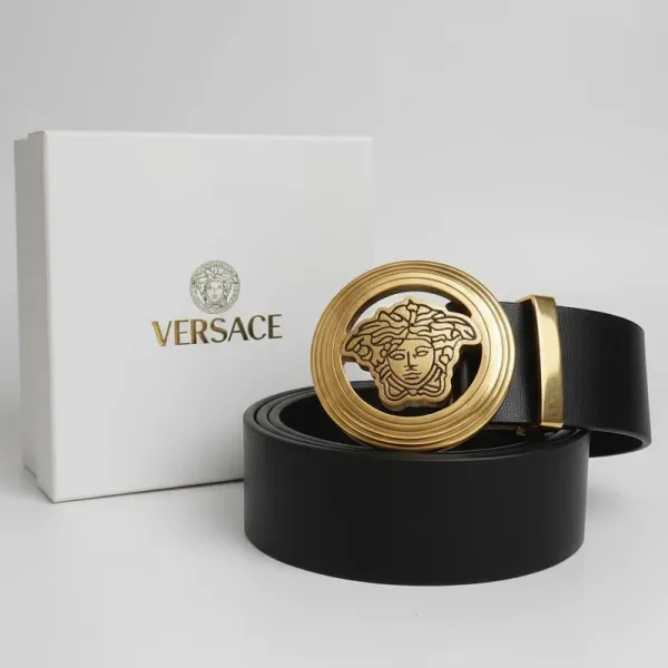 Versace Men's Black Diamond Buckle Luxury Belt | Genuine Italian Leather