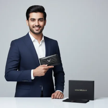 Giorgio Armani Style Men's Wallet | Black Crocodile Texture Bifold