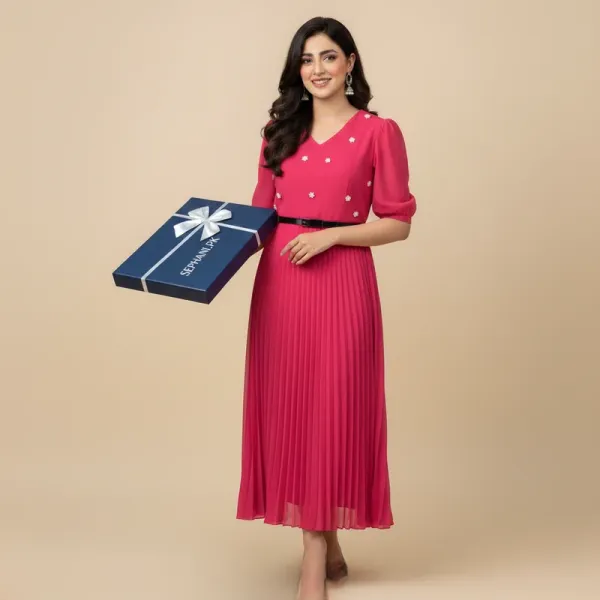 Elegant V Neck A Line Dress Short Sleeve Red Women's Dresses (Women's) XS