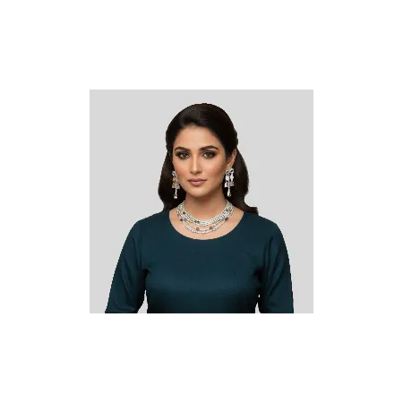 Party Luxury White Gold Plated 3 Layer Cubic Zirconia Water Drop Earrings and Necklace Jewelry Set for Women