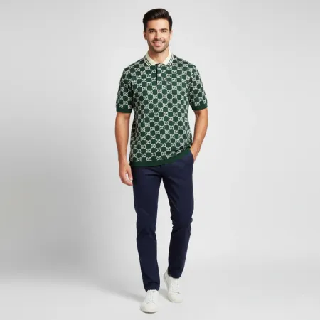 Gucci Men’s Teal Polo Shirt Embroidered GG Motif Gucci Men’s Teal Polo Shirt Embroidered GG Motif
