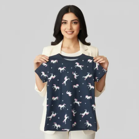 F&F Toddler Girls' Scoop-Neck Printed Tee - Navy Blue (5-6 Years)