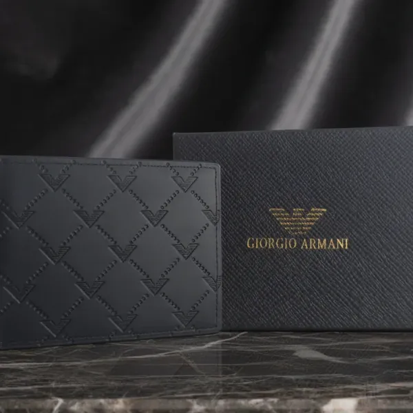 Giorgio Armani Bi-Fold  Wallet with Coin Pocket | Classic Black | 12 cm