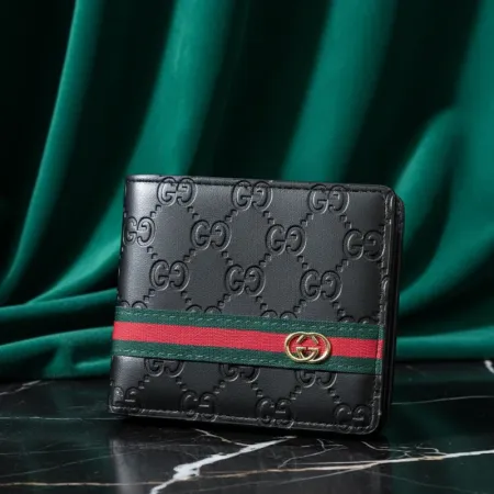 Gucci Premium Leather Bi-Fold Wallet | Signature Web Stripe & GG Monogram Gucci Premium Leather Bi-Fold Wallet | Signature Web Stripe & GG Monogram
