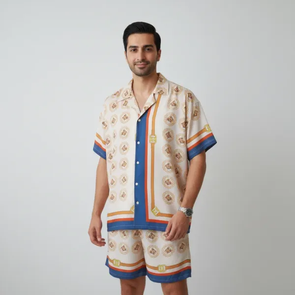 Gucci Pre-Fall  Equestrian Print Silk Twill Short-Sleeve Shirt