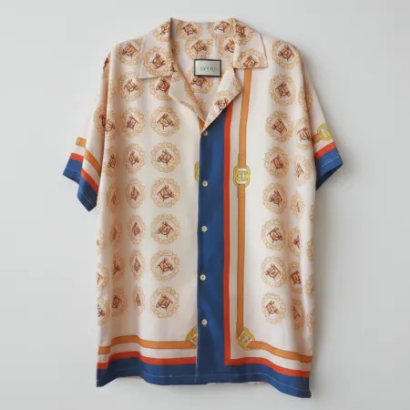 Gucci Pre-Fall  Equestrian Print Silk Twill Short-Sleeve Shirt