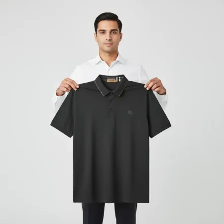 Burberry Men's Slim Fit Black Polo Shirt | Cotton Piqué |  Icon Stripe Collar | Size M Burberry Men's Slim Fit Black Polo Shirt | Cotton Piqué |  Icon Stripe Collar | Size M