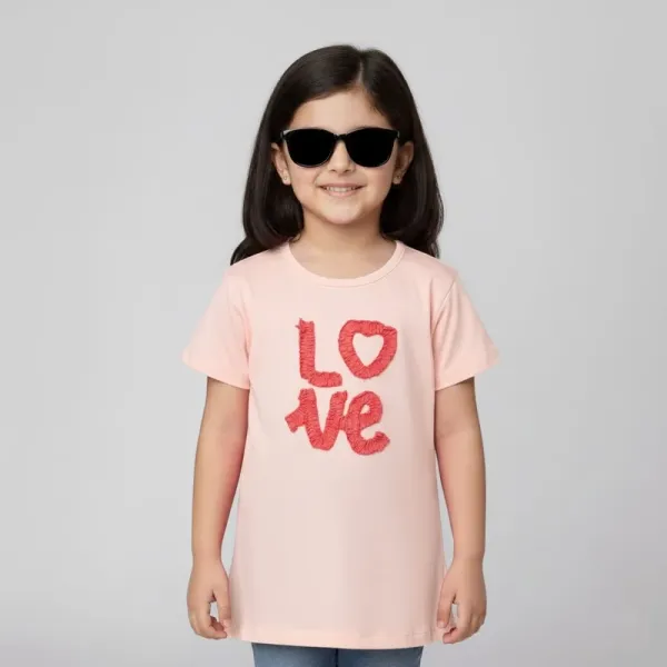 Toddler Girls 'LOVE' Slogan T-Shirt (4-5 Yrs) | Pink 100% Cotton Short Sleeve Tee