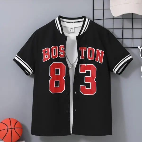 SHEIN Inspired Black Striped Drop Shoulder Baseball Shirt with Letter Patch Detail