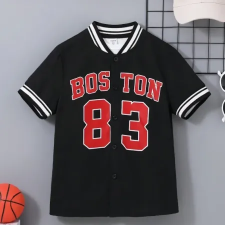 SHEIN Inspired Black Striped Drop Shoulder Baseball Shirt with Letter Patch Detail