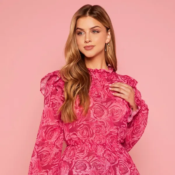 Girls Unity Floral Print Ruffle Trim Flounce Sleeve Peplum Blouse
