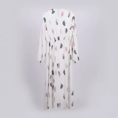 Women's Elegant Feather Print Long Sleeve Maxi Dress Women's Elegant Feather Print Long Sleeve Maxi Dress
