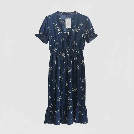 VCAY Floral Print Tie Neck Dress
