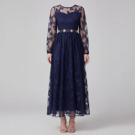 SHEIN Modely Butterfly Embroidery Mesh Overlay A-line Dress Without Belt Party Princess Wedding Dress