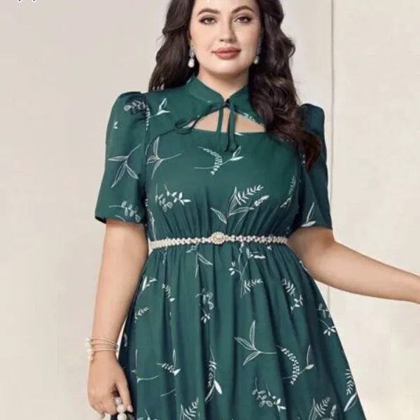 Plant Print Wrap Knotted Dress