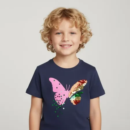 Toddler Boys' Butterfly Graphic Print Round-Neck T-shirt Toddler Boys' Butterfly Graphic Print Round-Neck T-shirt