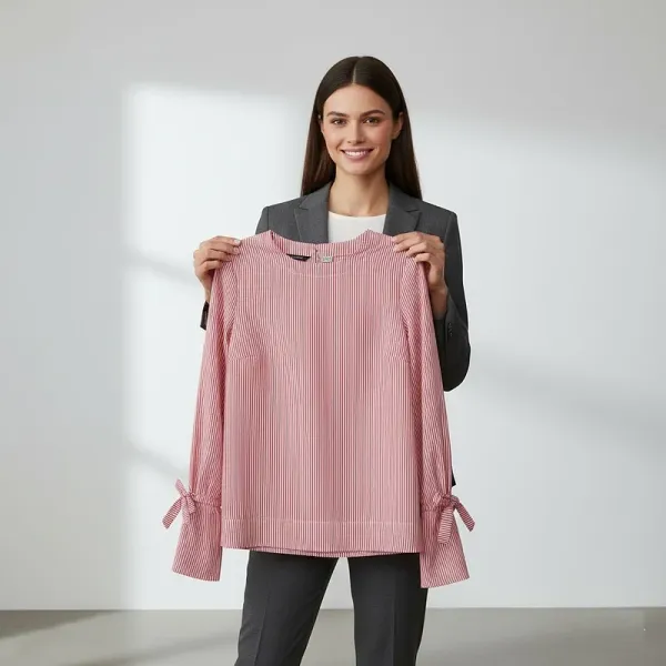 Esmara Cotton Striped Round-Neck Women's Long-Sleeved Blouse