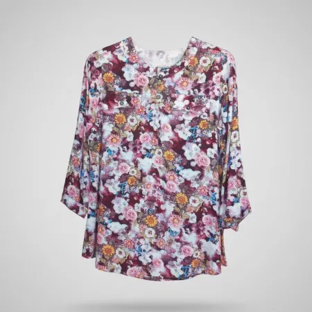 TOYO Brand Women's Floral Print Long-Sleeve Shirt with Button-Up Closure