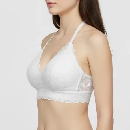 Seera Brand Women's Wire-Free Lace Bralette - Floral V-Neck Mesh Vest Top