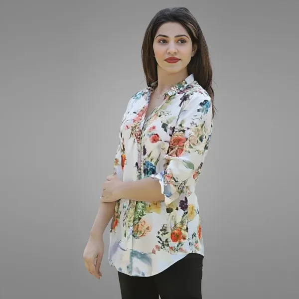 TOYO Brand Girl's Floral Print Long-Sleeve Shirt Banded Collars