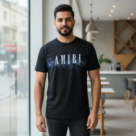 AMIRI Black Splatter Logo T-Shirt - Organic Cotton - Size L - Made in USA AMIRI Black Splatter Logo T-Shirt - Organic Cotton - Size L - Made in USA