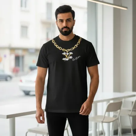 Louis Vuitton Embellished Cotton T-Shirt | Golden Brass Collar & Keyhole Rivets | Size M