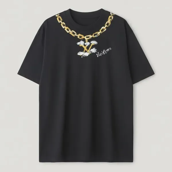 Louis Vuitton Embellished Cotton T-Shirt | Golden Brass Collar & Keyhole Rivets | Size M