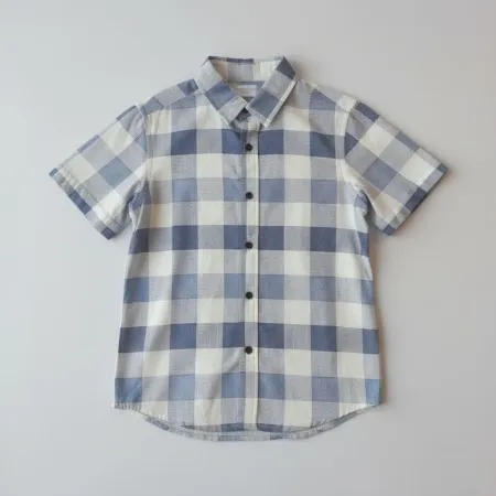 GAP Kids Textured Blue & White Check Short-Sleeve Shirt