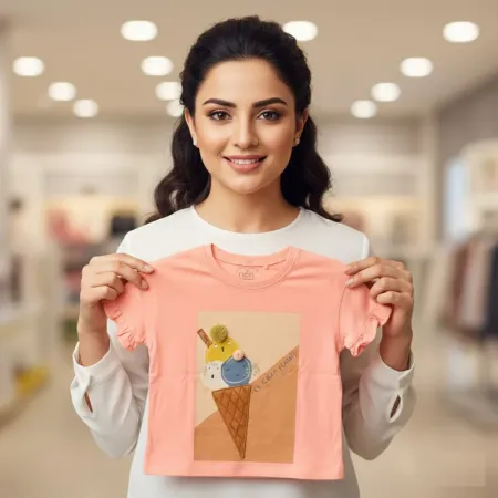 Ice Cream T-Shirt Cute Shirts Multiple Colors Fancy Tops Baby Kids Customs with Ruffled Cuff Edges Girls Pink T Shirt