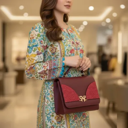 Elegant Burgundy Mini Crossbody  2pc Maroon Bag For Women