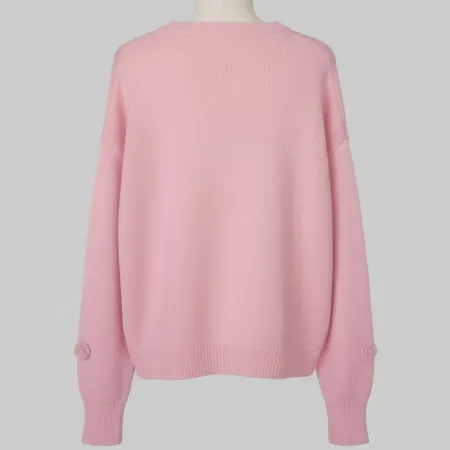 Women Imported Shein Light Pink Cable Knitted Sweater with 3D Flowers