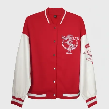Red & White Dragon Graphic Varsity Jacket - Brooklyn/Florida Edition