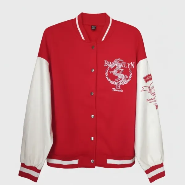 Red & White Dragon Graphic Varsity Jacket - Brooklyn/Florida Edition