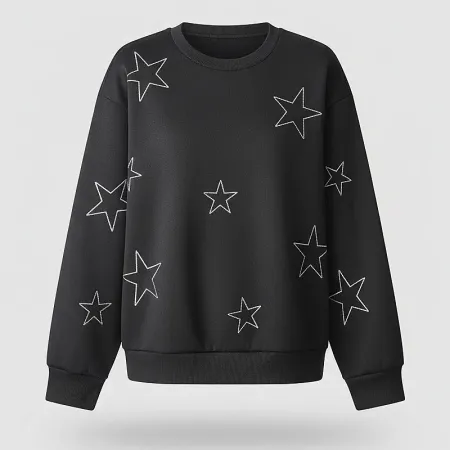 Shein Imported | Women's Black 'Dazzling Star' Fleece Tracksuit Size M